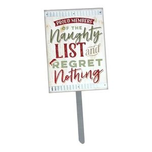 NAUGHTY LIST Wooden Metal Glitter Sentiment Lawn Stake Christmas Decor